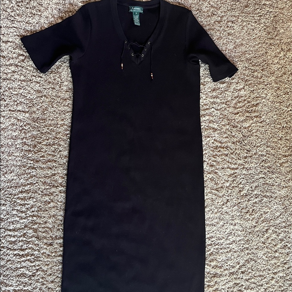 Ralph Lauren Black Ribbed long dress. size medium. In excellent shape..